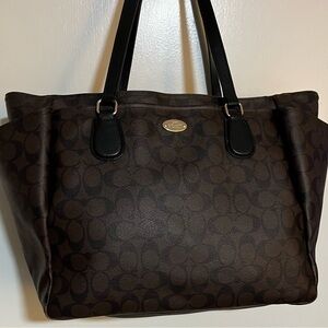 Coach Dark Brown Signature Tote with Black Straps
